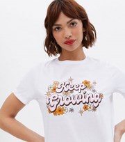 New Look White Floral Keep Growing Logo T-Shirt